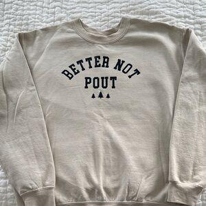 Christmas sweatshirt BETTER NOT POUT beige black trees M womens Gildan holiday